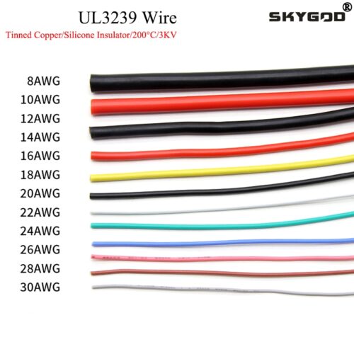 1/10M 14/16/18/20/22/24/26/28/30AWG UL3239 3KV Silicone Wire Insulated Tinned Copper Electrical Cable 3000V
