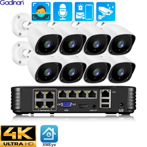 H.265 POE Security Camera System Kit Audio Record 8MP Face Detect Surveillance IP Camera IR Outdoor Waterproof CCTV Video Set